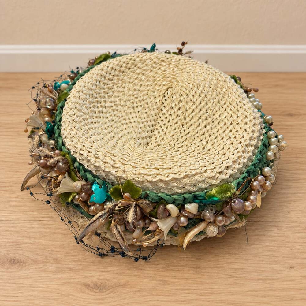 Stewart's Chanda Woven Straw Hat with Floral and Pearl Decorations